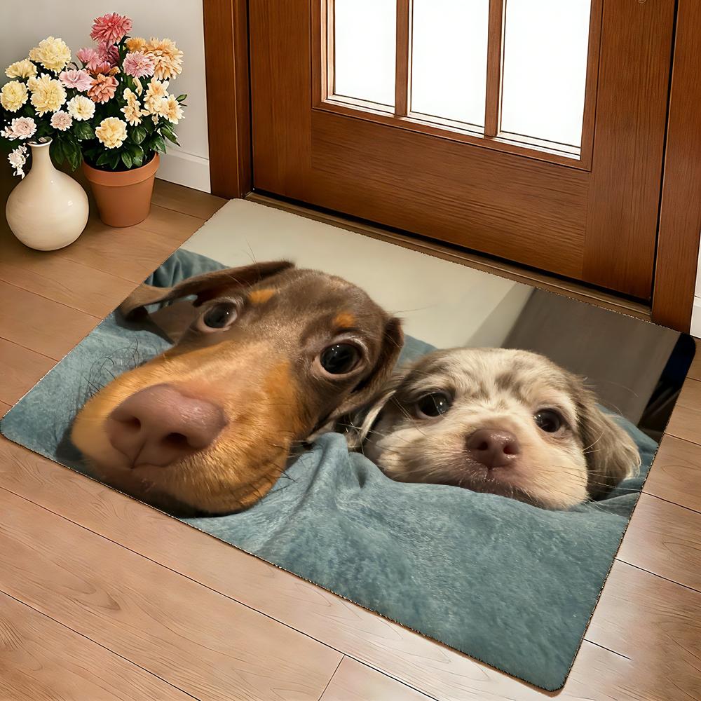 Kwaii Cute Dog Floor Mat Cozy Flannel Soft Thick Non-Slip Mat For Living Room Bedroom Kitchen Decor Rugs