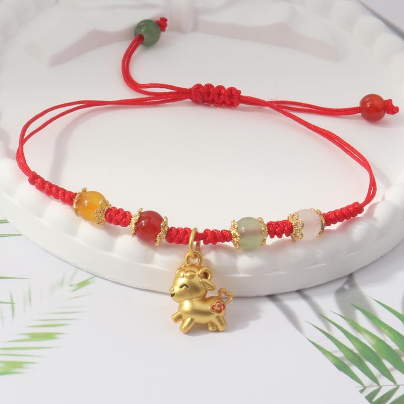 Handmade Braid Lucky Sheep Red String Bracelet Chinese Zodiac Sign New Year Rope Braided Bracelet Gifts For Women Men Kids