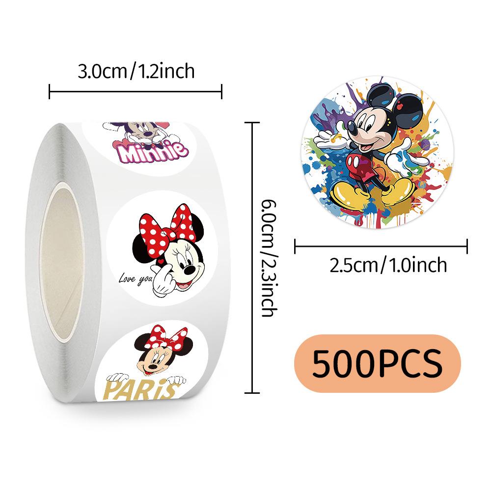 500pcs/Roll New Disney Cartoon Mickey Mouse Sealing Stickers DIY PVC Laptop Decals Decoration Reward Gift Toy