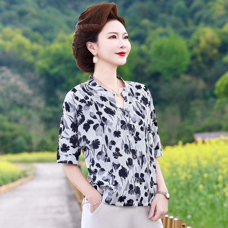 

2026 Autumn Stylish Round Neck Printed Top for Middle-Aged & Elderly Women 3XL (120-135 Jin)