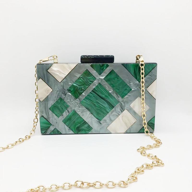 

Fashion Acrylic Clutch Purse Multicolor Plaid Patchwork Evening Bag Luxury Chain Shoulder Crossbody Bags Novelty Wallet Handbags Mini(Max Length 20cm) зелёный
