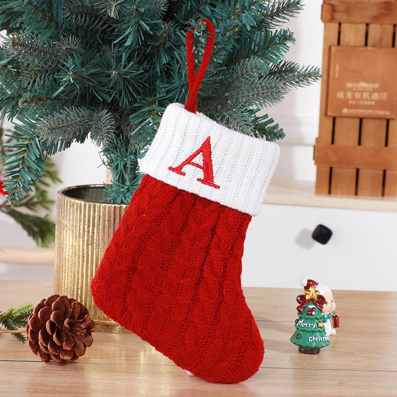 Gold & Blue Christmas Letter Socks – Red Knitted Stockings for Home & Window Display Decor