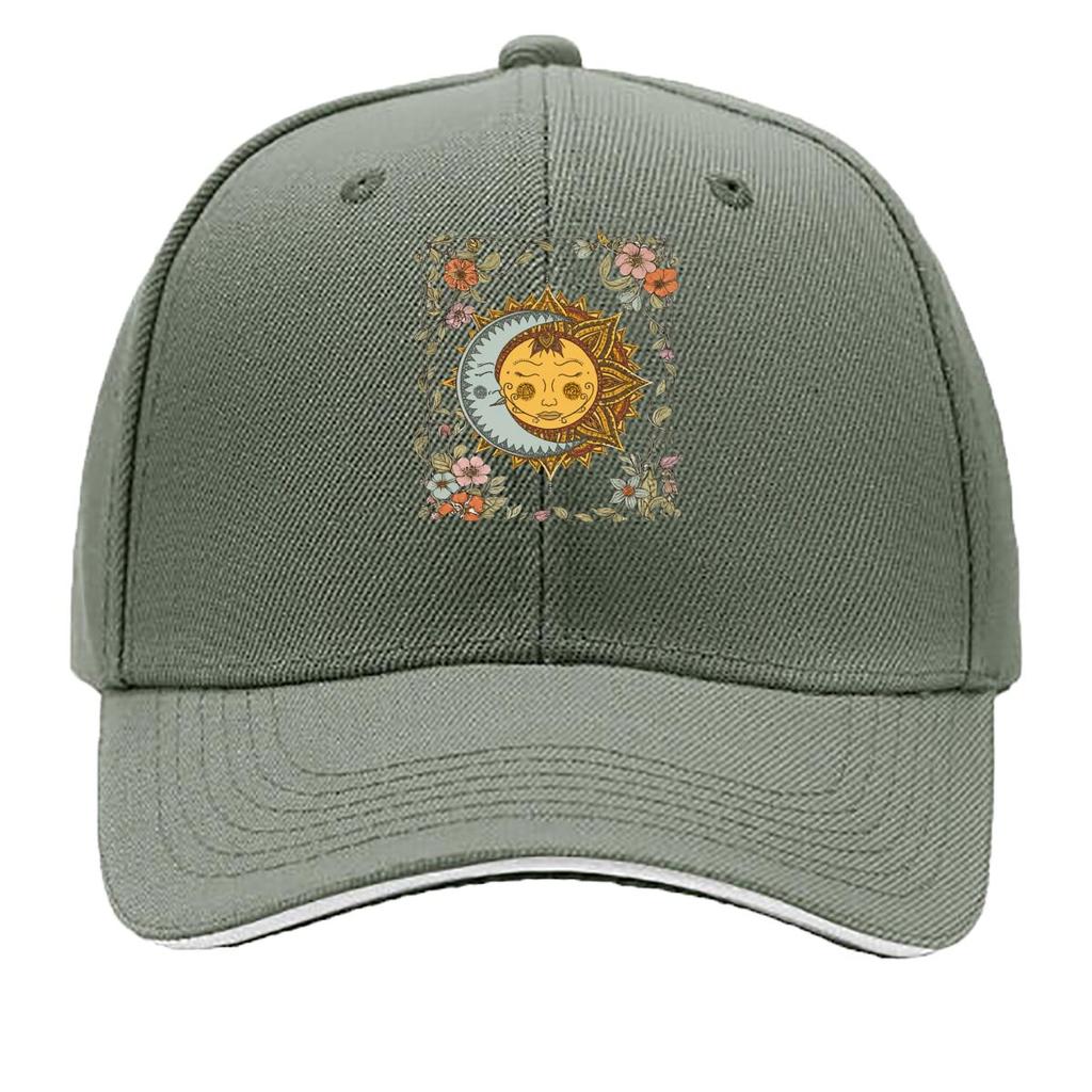 Celestial Sun Moon Face Floral Vintage Boho Art Sandwich Baseball Cap Sun Cap Outdoor Workouts Hat