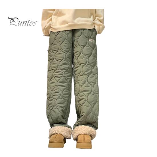 Men Winter Fleece Pants Plush-lined Windproof Thermal Loose Pants Elastic Waist Wide Leg Cotton Trousers for Daily Wear Outdoor