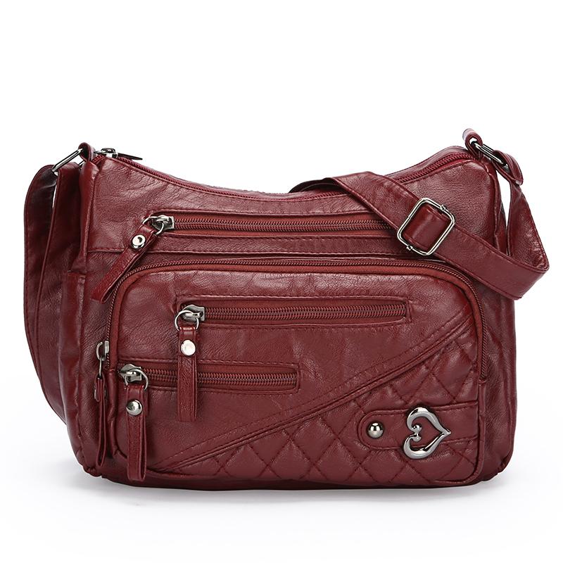 Soft Leather Crossbody Bag Women's Multi-Layer Zipper
