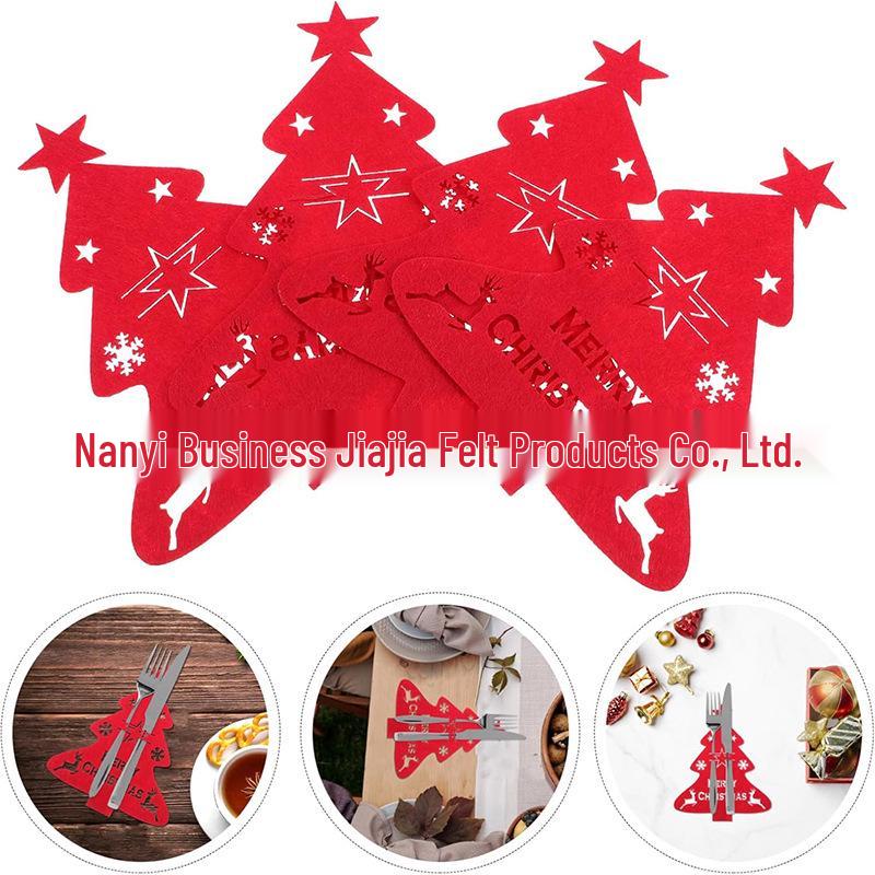 Christmas Tree Cutlery Set: Felt Knife & Fork Holders, Table Mat, Coaster, Party Decor