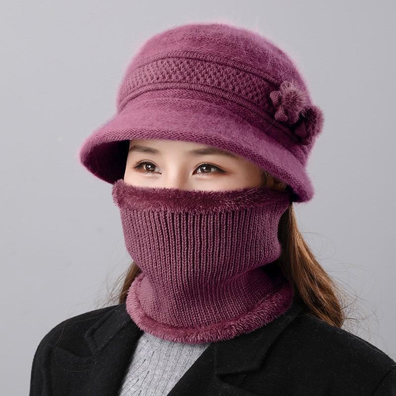 Hat Female Autumn and Winter Rabbit Hair Big Eaves Knitted Hat Old Hat Old Lady Fleece Warm Wool Hat