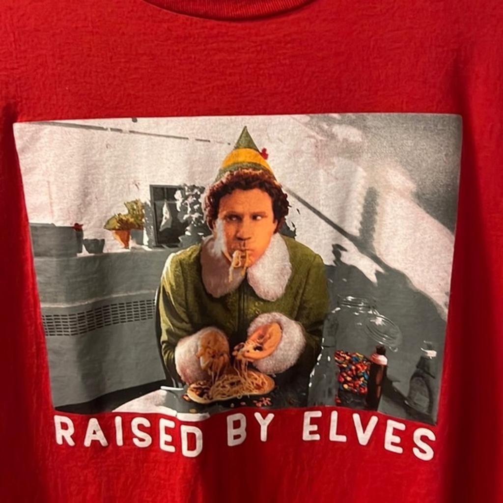 Elf, Will Ferrell Funny Christmas Holiday Seasonal T-Shirt Raised By Elves Large