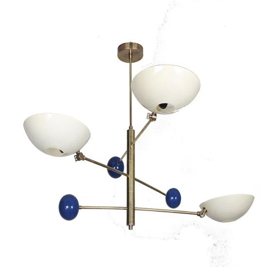 “3 Light Mid Century Modern Raw Brass Sputnik Chandelier Pendant Ceiling Fixture”