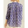 French Light Summer Fashion Artistic Pattern Blue Chiffon Print Loose Design Long Sleeves Stand Collar Shirt Women's Shirt