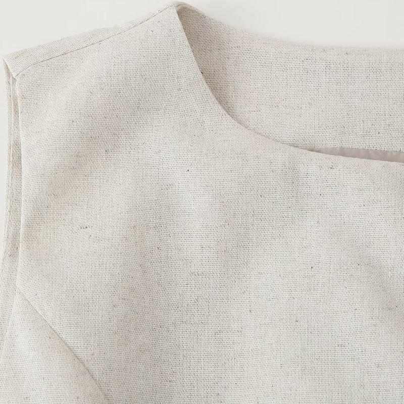 Kaslead New Arrival Women's Fashion Style Fashion round Neck Decorated Row Button Cotton Linen Vest Skirt