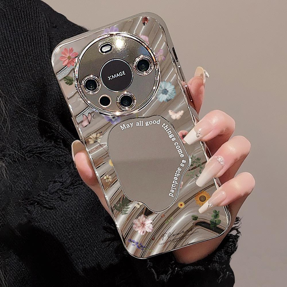 Mirror Phone Case for iPhone 16 11 13 14 for 16 Pro 12 13 15 16 Pro Max for Samsung A15 A16 A35 A55 Cute Cloud Flower Puppy Electroplated Phone Case