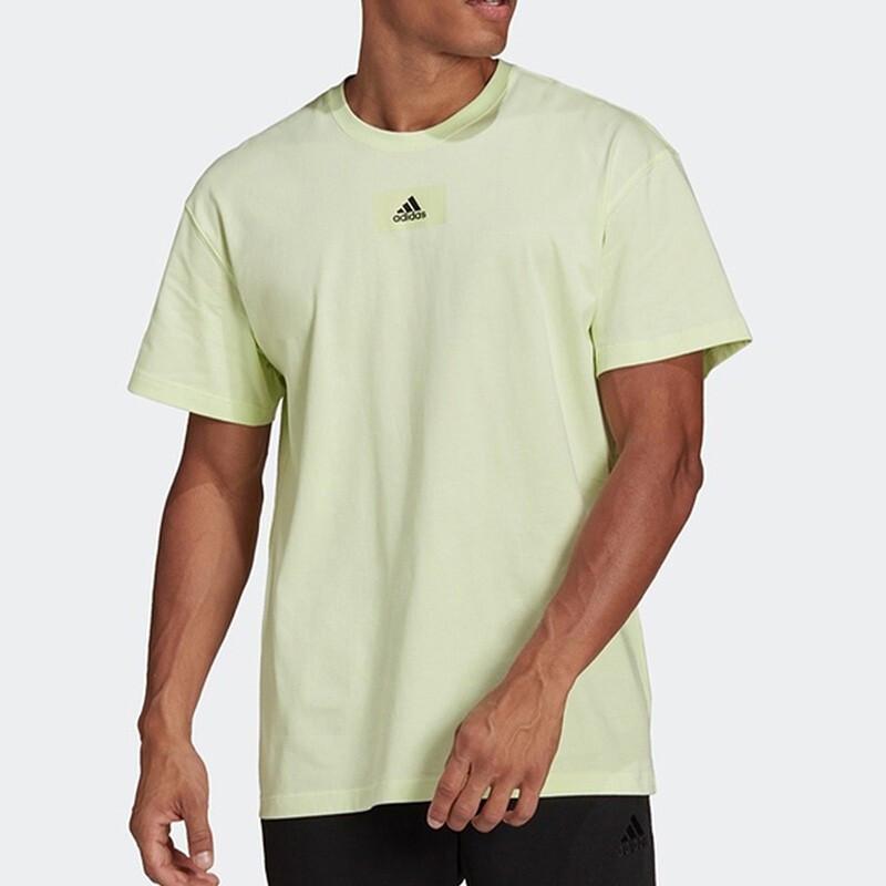 Adidas Solid Color Logo Casual Short Sleeve T-Shirt Men Tops Green HE4366