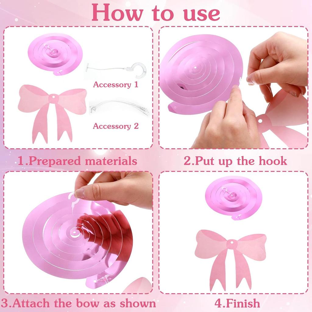 20 Pcs Pink Bow Party Hanging Swirls Decorations Pink Girl Theme Bow Garland Birthday Party Decoration Banner for Baby Shower Bridal Shower