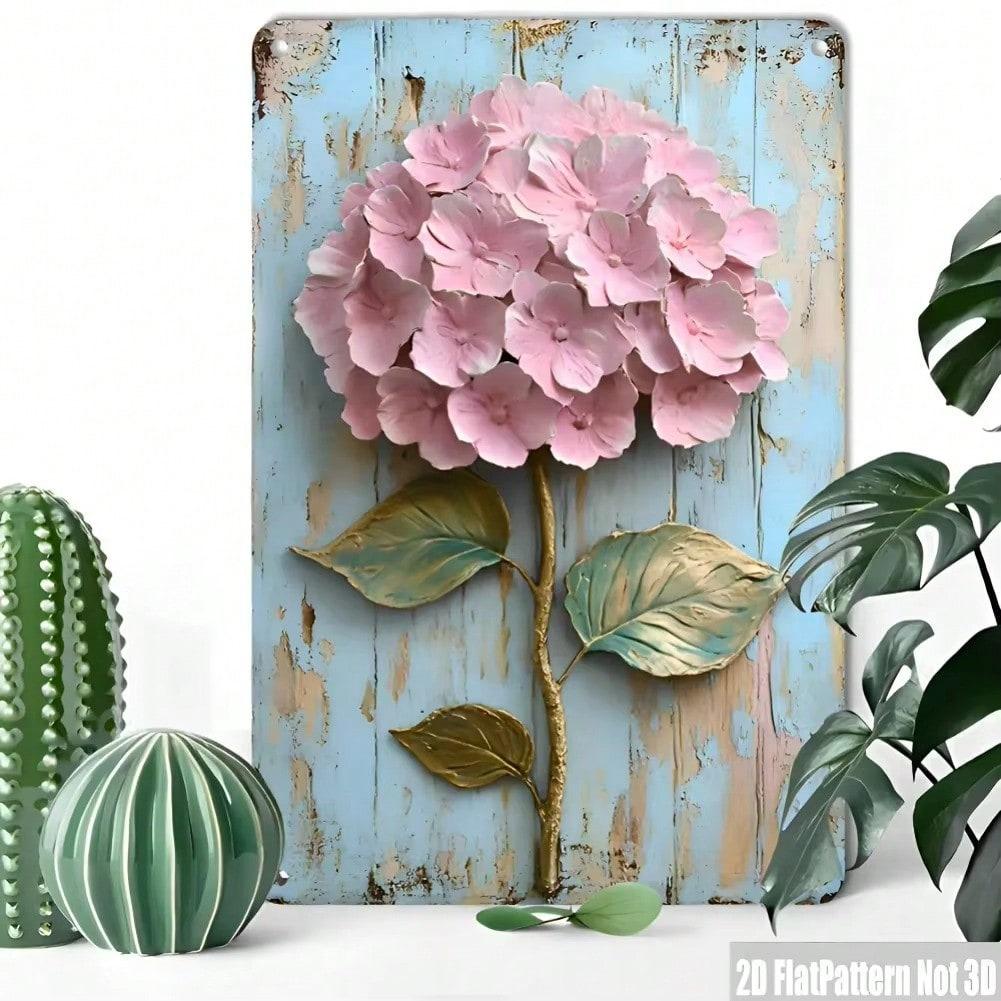 Vintage Blue Hydrangea Iron Wall Art Rustic Metal Sign Home Office Decor