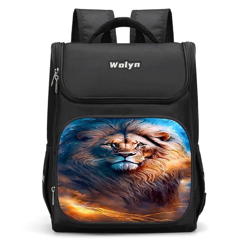 Spacious Lion-themed Backpack For Elementary School Kids Oxford Fabric Lightweight