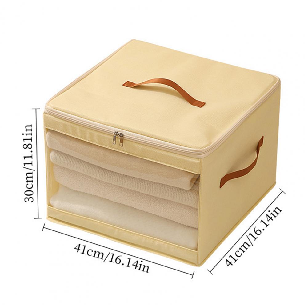 Foldable Clothing Storage Box with Clear Window Reinforced Handles Zippered Comforter Storage Bag for Quilt Clothing