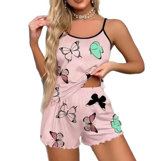 Butterfly Print Camisole Shorts Pajama Set for Women - Wearable Outdoors