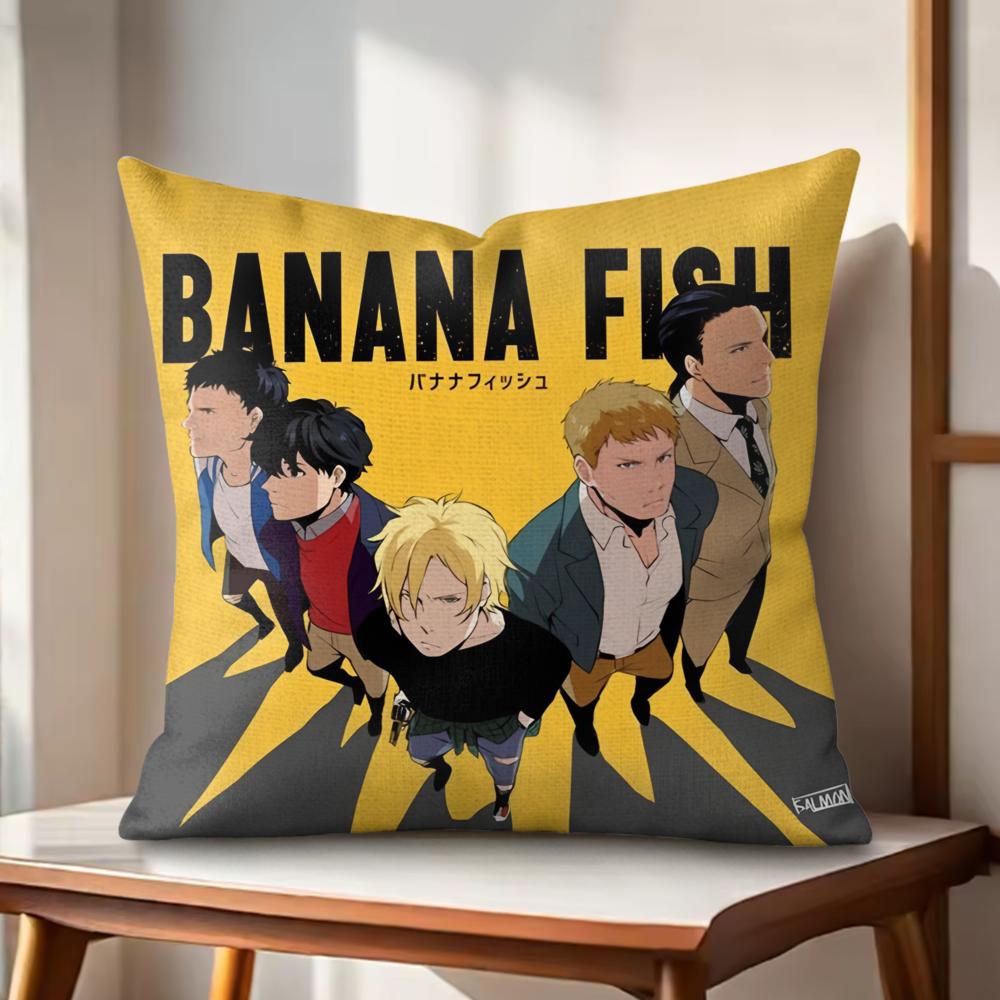 Hot Anime BBanana Fish Cushion Cover Natural Linen Organic Fabric DoubleSided Printing Couch Pillow Covers Home Decor