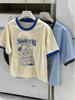 Qiqi 2024 Spring/Summer Color Block Ice Cream Kitten Print Short Sleeve T-Shirt