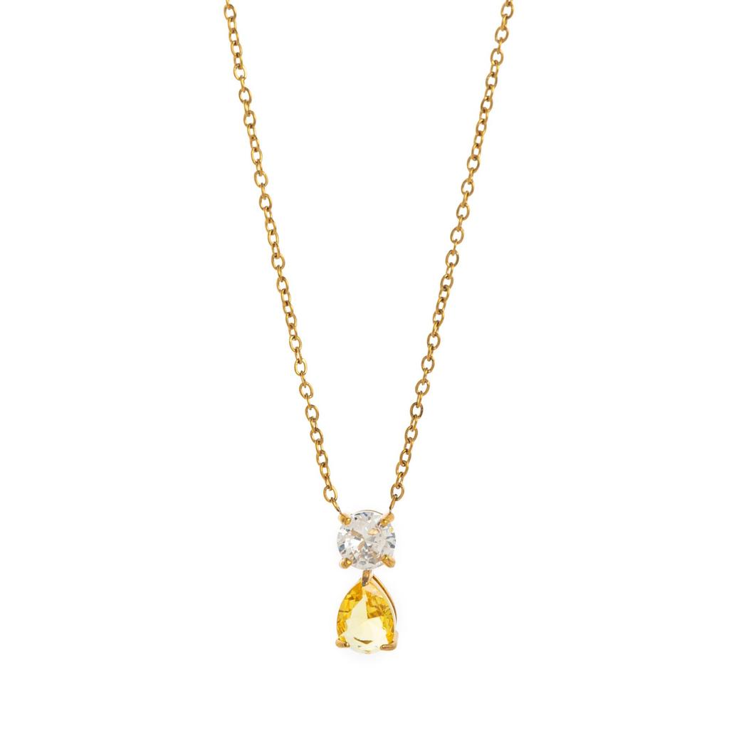 Zodiac Birthstone Cubic Zirconia Necklace: Retro Artistic 18K Gold-Plated Titanium Chain