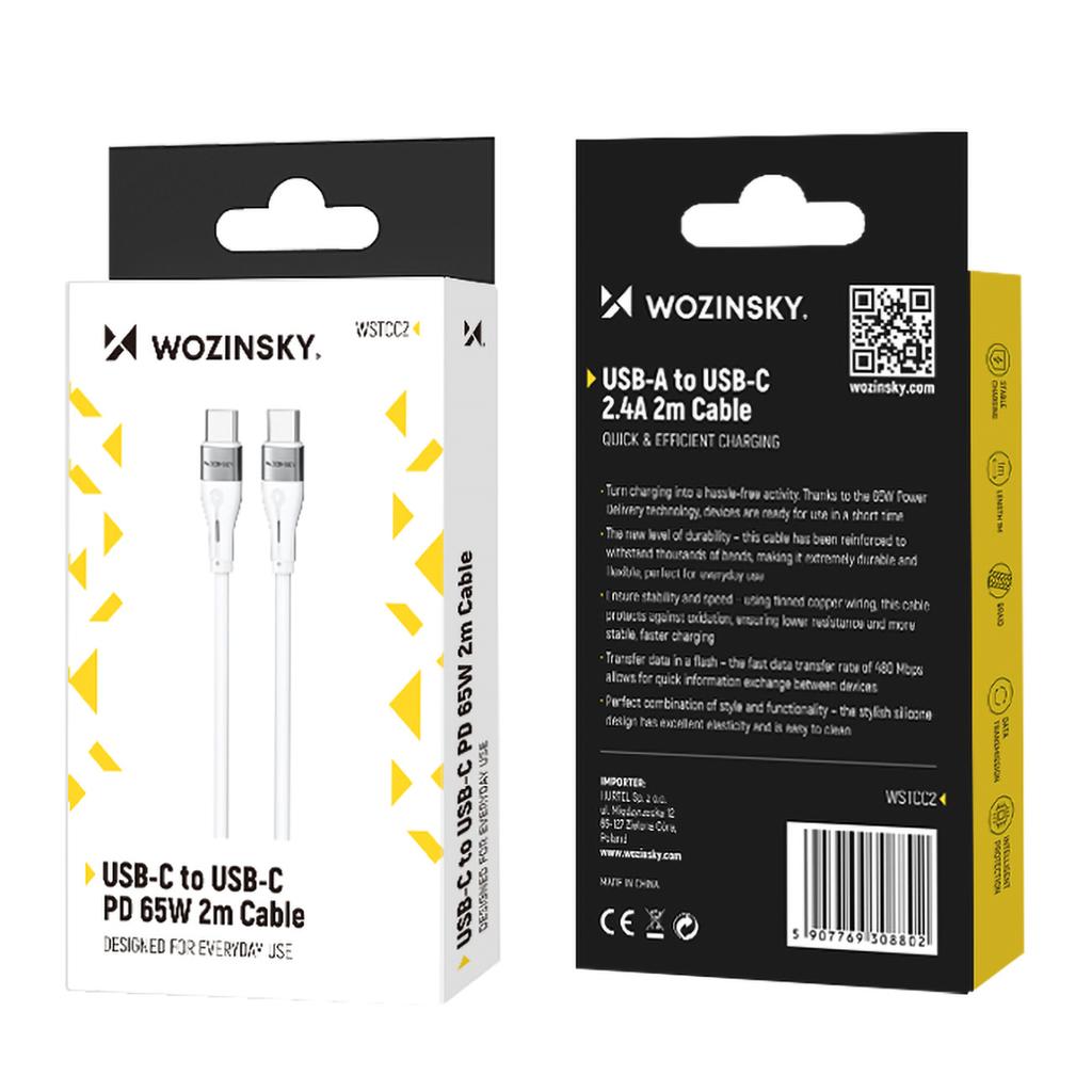 Wozinsky WSTCC2 USB-C To USB-C PD 65W Charging Cable, 2M - White
