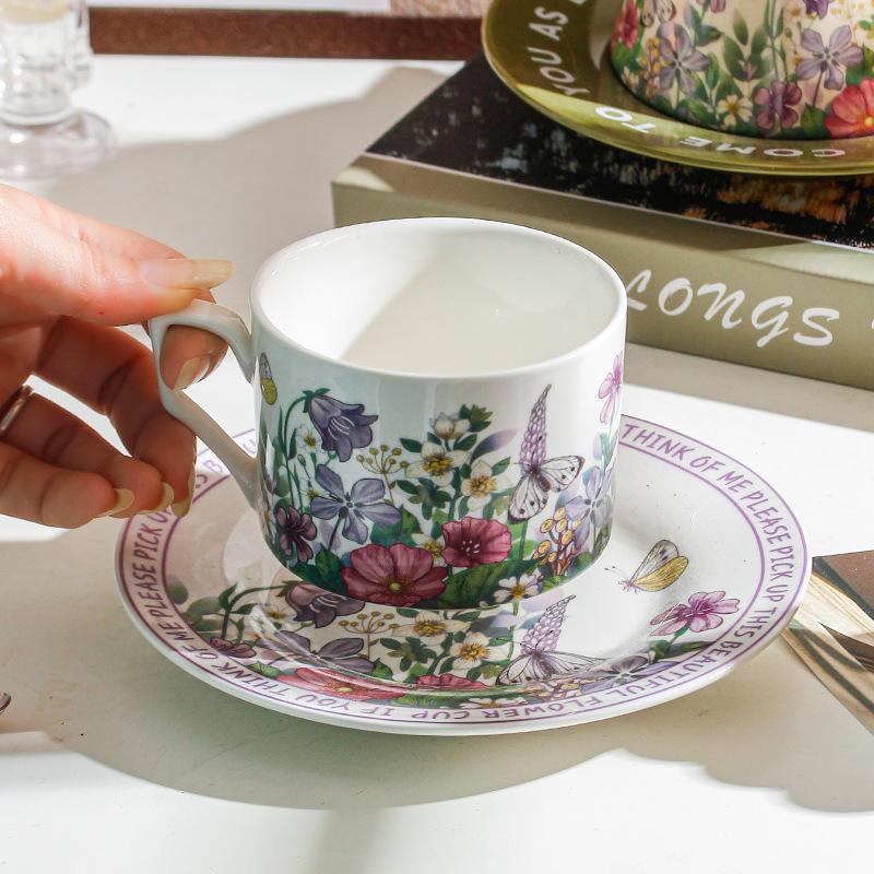 Retro Idyllic Coffee Cup Saucer Antique Oil Painting Green Lily Of The Valley Ceramic Cup Saucer Afternoon Tea Cup