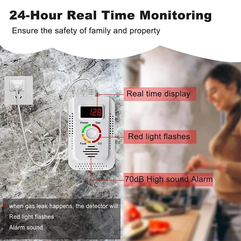 Smart Natural Gas CO Methane(CH4) Detector Combustible Gas Leak Monitor High-Sensitivity for Kitchen Safety Alarm Device