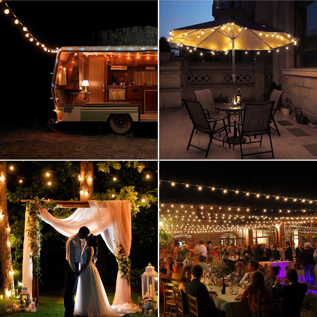 Solar-Powered String Lights, 12m, Rainproof, Automatically Turns On at Night, 13 LED Bulbs, Warm White, Made of Break-Resistant PC Material, 8