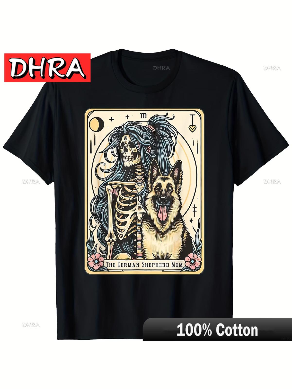 1pc UnisexS Retro GerUnisex Shepherd Mom Tarot Card TShirt Witchy Vibes Skeleton in Cotton Tee Breathable Casual Top Minimalist 4XL