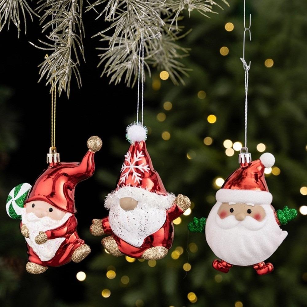 Plastic Santa Hanging Pendant Cartoon Shape Character Xmas Ornament Window Display