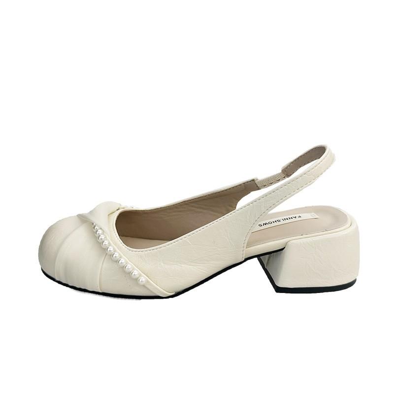 Popular French round head single shoes women's summer 2025 new models with skirts evening gentle temperament versatile pearl sandals