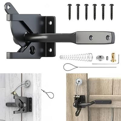 Metal Self-Locking Gate Latch Spring Cable Pull Heavy Duty Fence Gate Latch with Bolt Automatic Slam Catch Garden Gate Lock