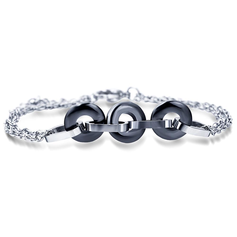 Black & White Spliced Ceramic Stainless Steel Couple Bracelet - Versatile Fashion, 10MM, Women