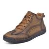 Mens Wide Fit Hand-Stitched Sole Casual Leather Boots Comfortable Outdoor Martin Style Loafer Shoes