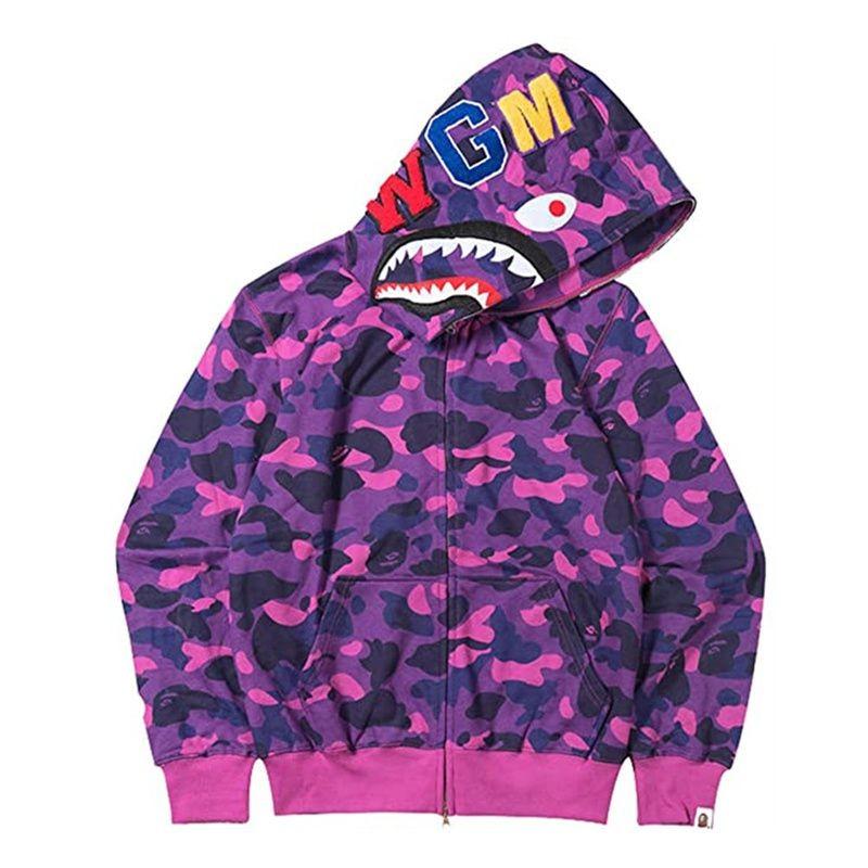 Women Bape Men Zip Up Jacket Shark Printing Hoodie Streetwear Fashion