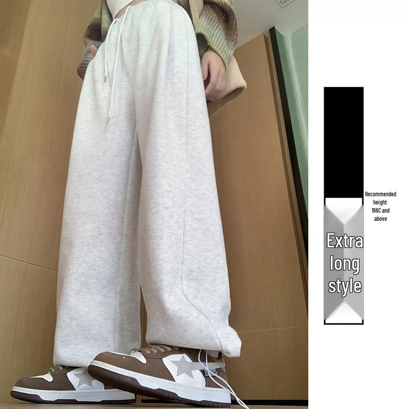 

Женские серые спортивные брюки из овчины - Осень/Зима 2025 г. Новые свободные повседневные брюки широкого кроя с утолщенной отделкой по щиколотку. L (110-125 lbs)