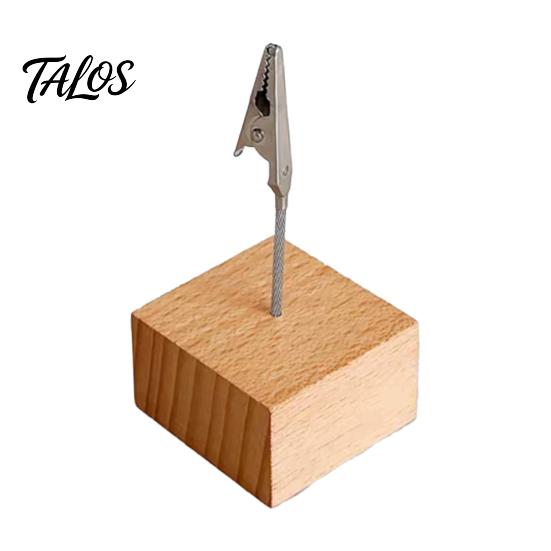Wooden Bill Fork Cube Memo Clip Stand, Note Display Solid Wood Square Base Office Document Stand Card Holder, Vertical Receipt Holder for Wedding