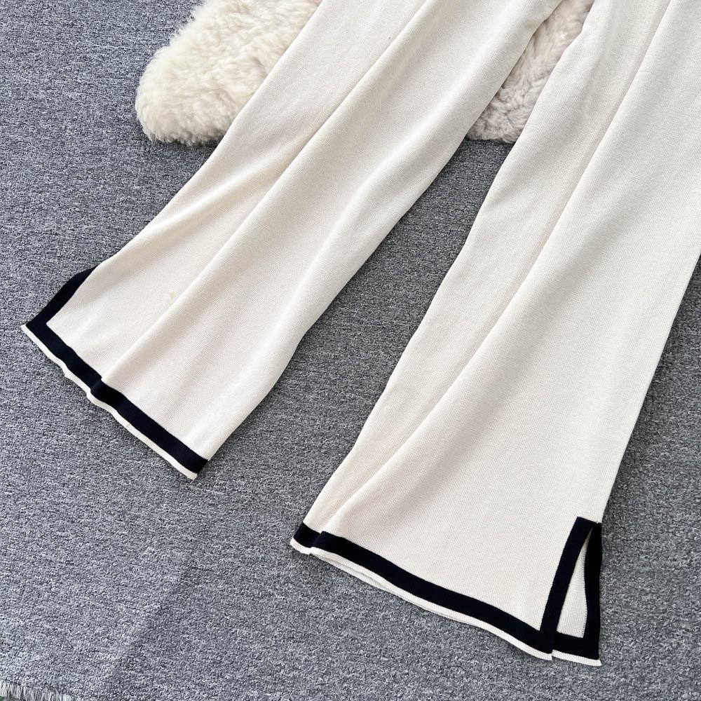 Basic O-hals Vår Sommar Kvinnor Stickad Tröja Set Mode Lös Casual Tvådelad Kortärmad Träningsoverall Dambyxdräkt