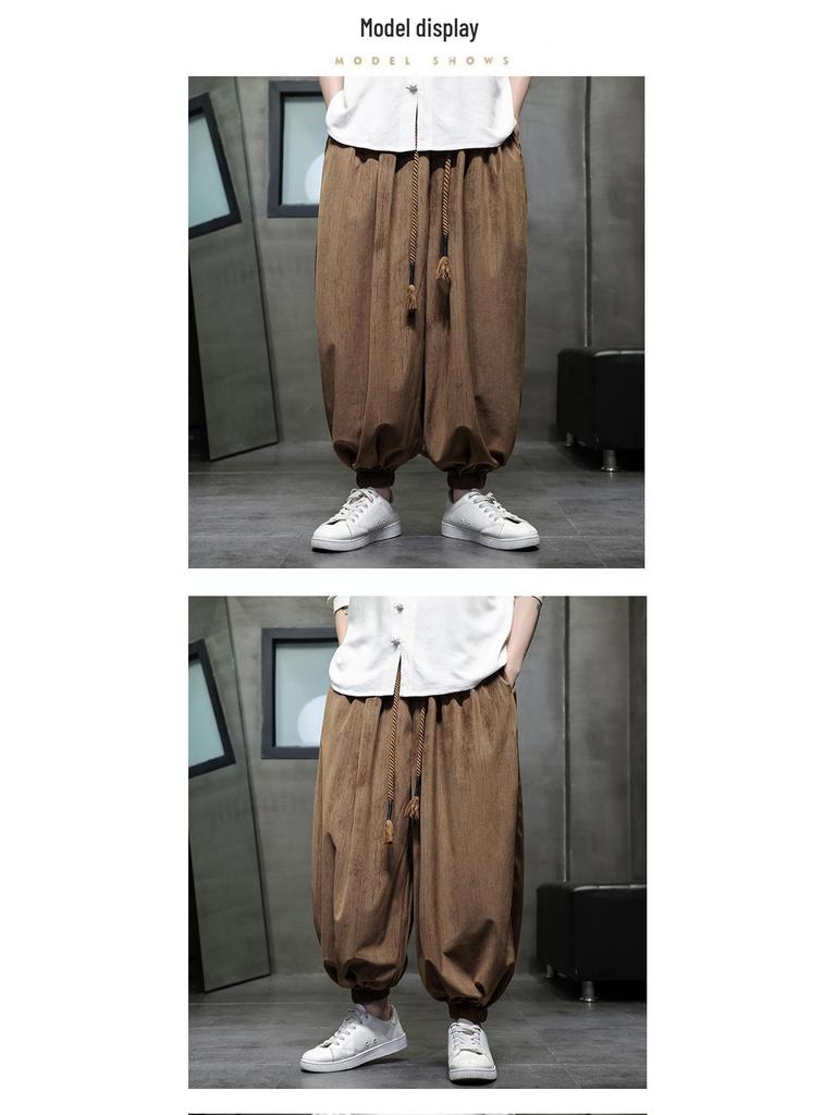 2024 Autumn/Winter Men's Chinese Style Plus Size Corduroy Harem Pants