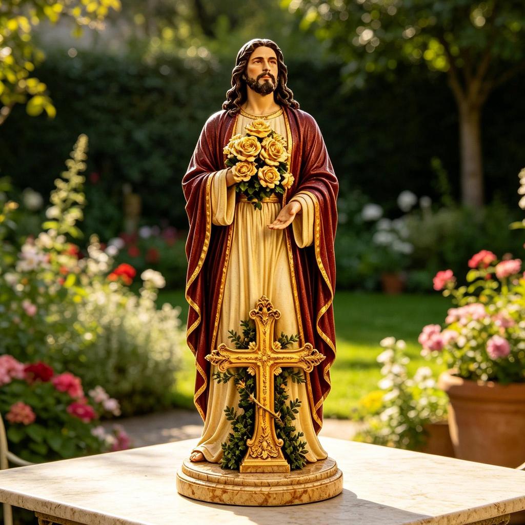 Garden Jesus Mary Statue Light Decorative Resin Sculpture With Solar Lighted Flower Holy Mother Mary Statue Christian Decor