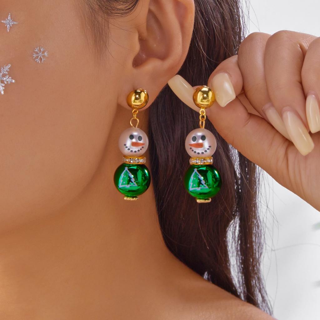 Christmas Snowflake Tree Pattern Imitation Pearl Snowman Drop Earrings Holiday Dangle Earring Party Jewelry Gift For Women Men