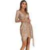2025 Summer Sexy Women's Sequined Lace-up V-Neck Dress with Three-Quarter Sleeves