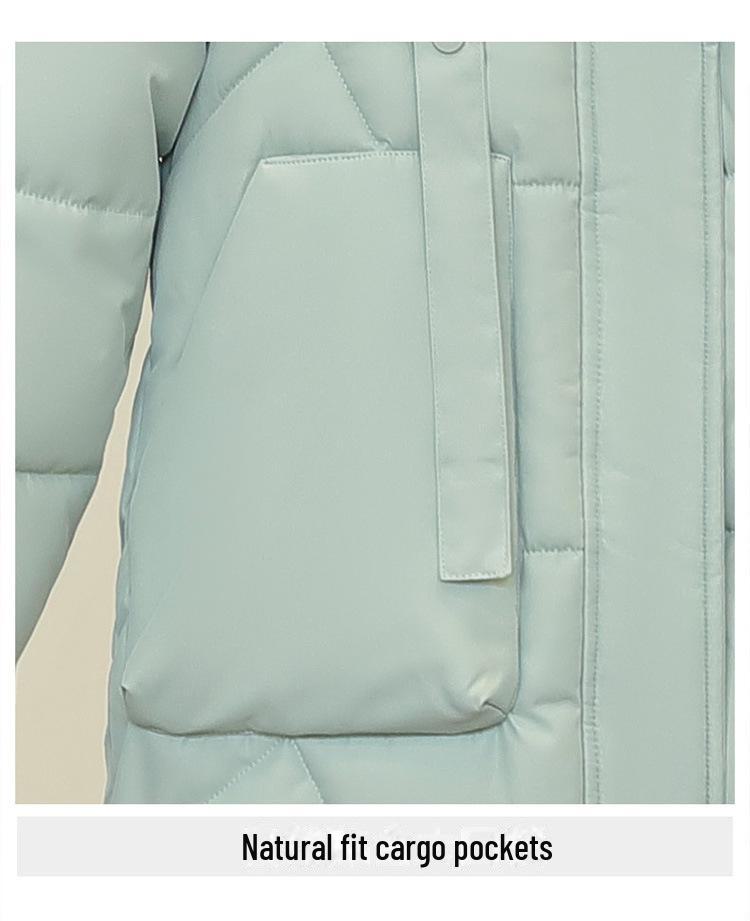 2023 European Women's Winter Mid-Length Down Coat with Detachable Hood