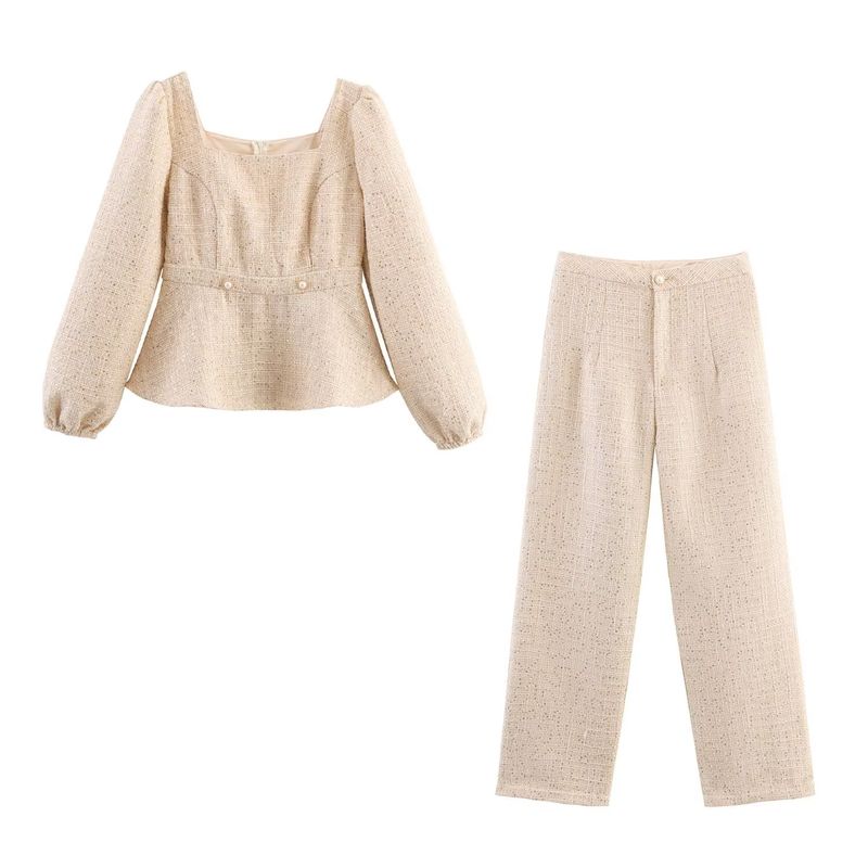 

Kaslead New Women clothes Western Style Elegant Temperament Waist Hugging Top Trousers Two-piece Set Suit L