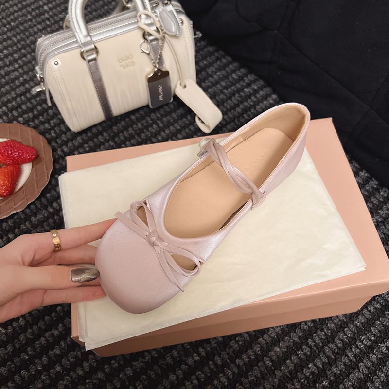 Damen Mary Jane Schuhe 2025 Frühling Herbst Neue Mode Schleife Flacher Runder Zeh Mittelhohe Absatzschuhe Damen Elegant Einzelne Pumps