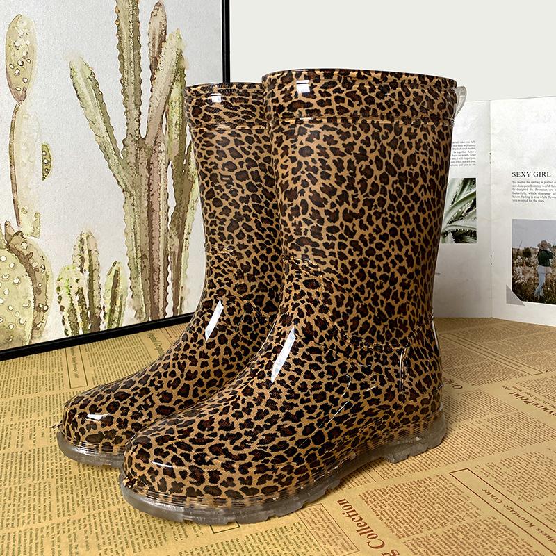 Dámské dešťové boty s africkým leopardím potiskem, středně vysoké holínky, vodní boty, dámské dešťové boty