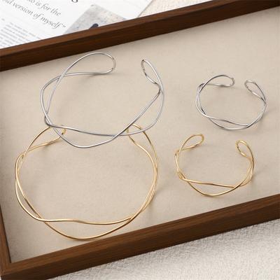 Rhombus Cross Opening Bracelet Neck Ring High Sense Simple Personality Design Bracelet Fashion Collar