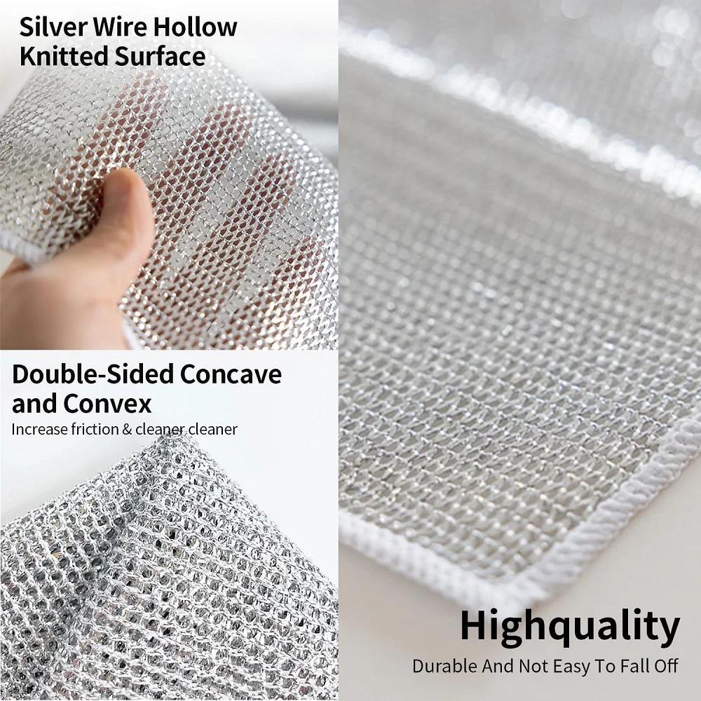 10pcs Thickened Steel Wire Cleaning Cloth Non-Scratch Double-layer Iron Microfiber Mesh Dishrag Washing Pot Rags Kitchen Towels