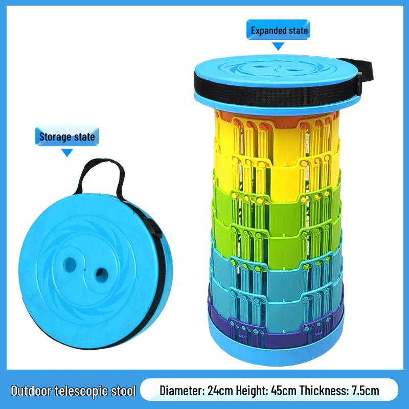 Collapsible 3-Buckle Telescopic Camping and Fishing Stool - Portable & Lightweight Rainbow Design
